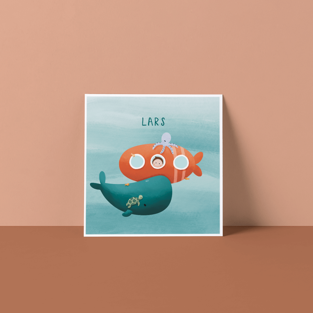 Geboortekaartje duikboot, Geboortekaartjes dieren, Geboortekaartje jongen, Geboortekaartje meisje, Geboortekaartje walvis, Geboortekaartje zomer, Unisex geboortekaartje