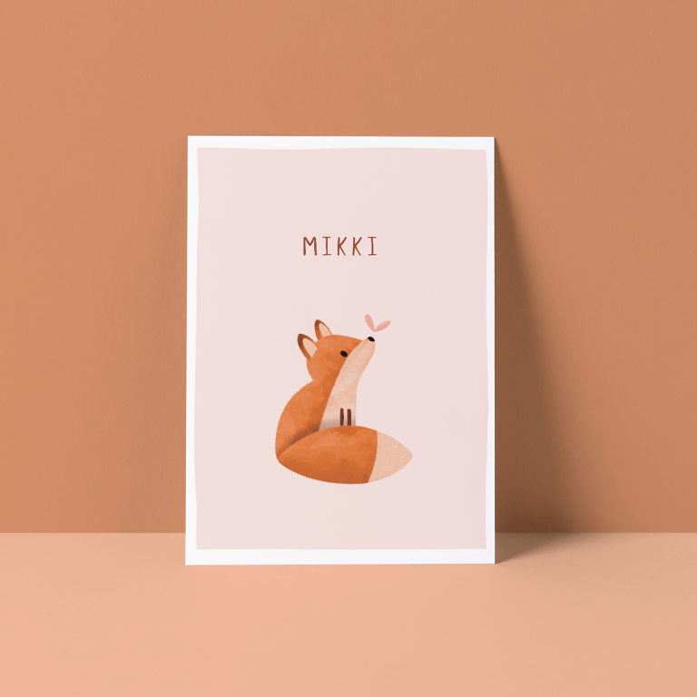 Geboortekaartje vosje met hartje, Geboortekaartjes dieren, Geboortekaartje herfst, Geboortekaartje meisje, Geboortekaartje vos