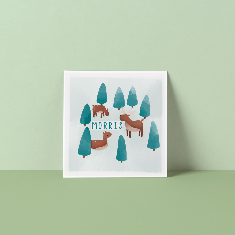 Geboortekaartje hertjes in het bos, Geboortekaartjes dieren, Geboortekaartje hert, Unisex geboortekaartje
