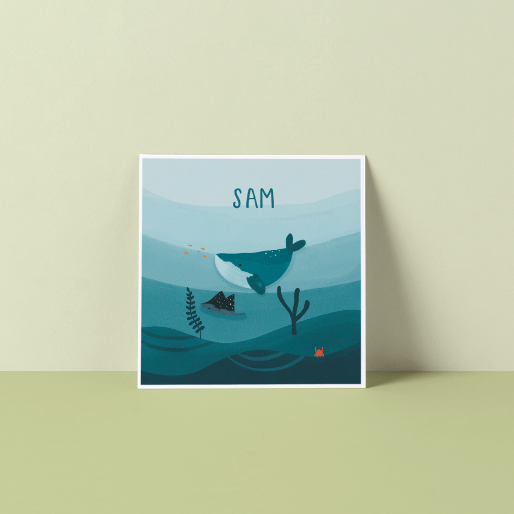 Geboortekaartje walvis en rog, Geboortekaartjes dieren, Geboortekaartje jongen, Geboortekaartje meisje, Geboortekaartje walvis, Geboortekaartje zomer, Unisex geboortekaartje