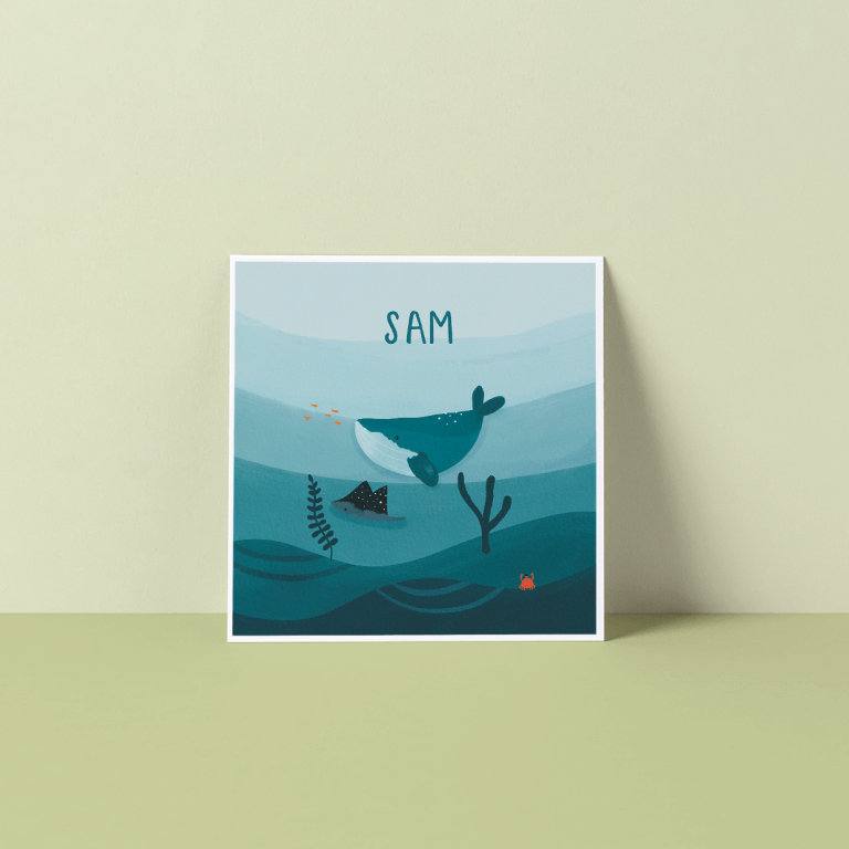 Geboortekaartje walvis en rog, Geboortekaartjes dieren, Geboortekaartje jongen, Geboortekaartje meisje, Geboortekaartje walvis, Geboortekaartje zomer, Unisex geboortekaartje