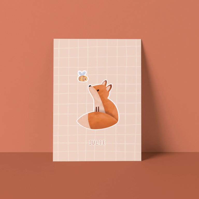 Geboortekaartje vos en bijtje, Geboortekaartjes dieren, Geboortekaartje meisje, Geboortekaartje vos